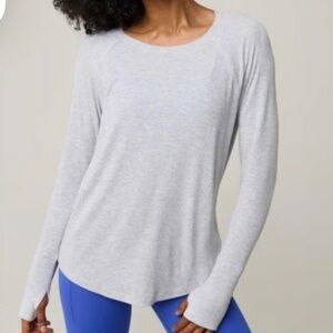 Aerie Ribbed Raglan Long Sleeve T-Shirt, Gray